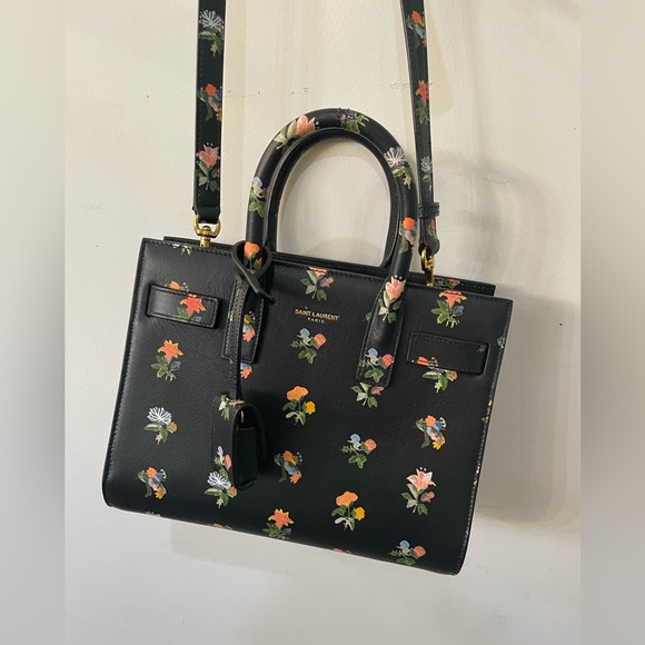 Yves Saint Laurent Black Leather Prairie Flower Nano Sac de Jour Bag - Picture 4 of 7